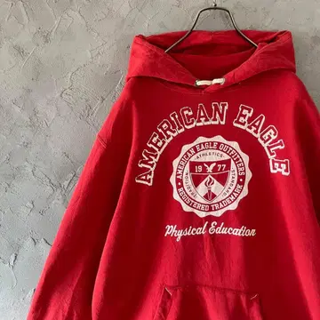 빈티지 후드티 풀오버 빅 로고 프린트 빨간색 L IW13