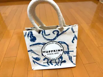 HUFFKINS 에코백 소형 화이트 베이스에 파랑 디자인