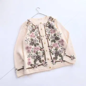 전체 자수 빈티지 니트 가디건 울 꽃무늬