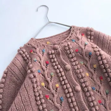 포코포코 편직 입체 장식 꽃무늬 니트 가디건 브라운 P