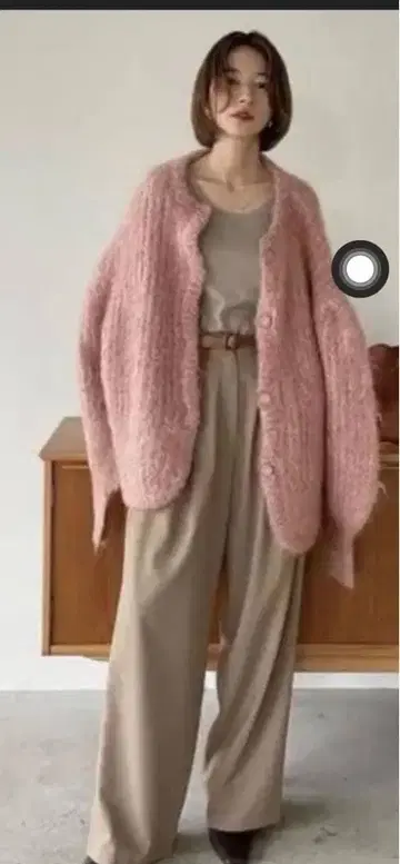 CLANE 핑크 모헤어 샤기 가디건