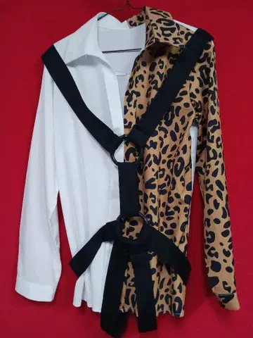 펑크 록 표범 무늬 절개 비대칭 파라슈트 셔츠