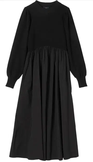 SHIPS 롱 원피스 블랙 니트 x 타프타 체형 커버 프리 사이즈