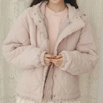 퀼팅 자켓 후드 부착 핑크