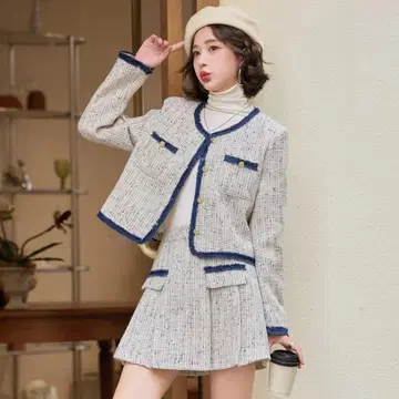 화이트 네이비 트위드 셋업