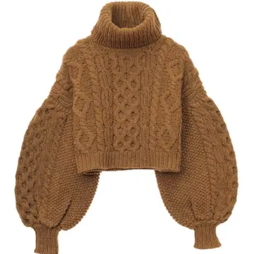 CLANE 브라운 핸드 케이블 숏 니트탑