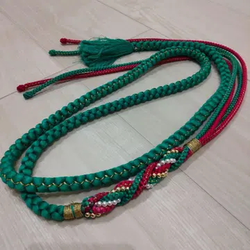 성인식 후리소데 허리띠 그린/빨간색 뜨개질 펄