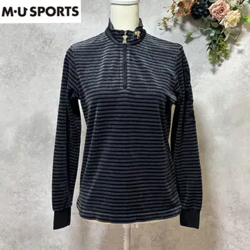M.U SPORTS 하프 지퍼 긴팔 셔츠 하이넥 벨로아 스트라이프