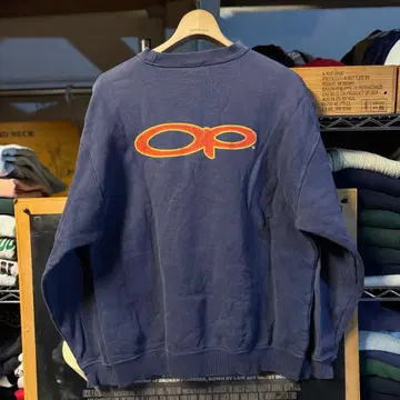 90s 빈티지 올드 서프 OP 맨투맨 페이드 네이비 크롭 기장