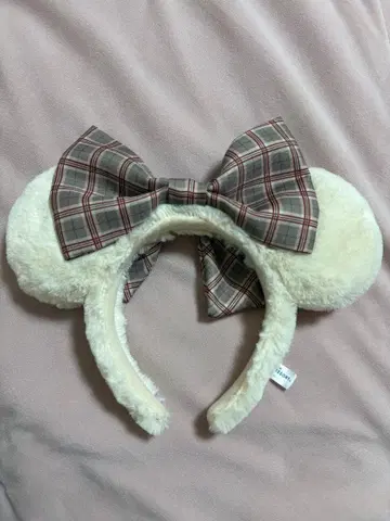 디즈니 체크 무늬 리본 머리띠