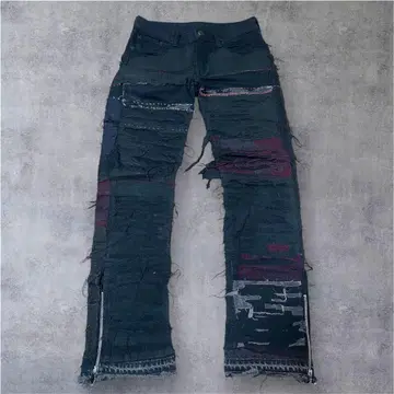 크러스트 팬츠 펑크 패션 재구축 데미지 가공 M