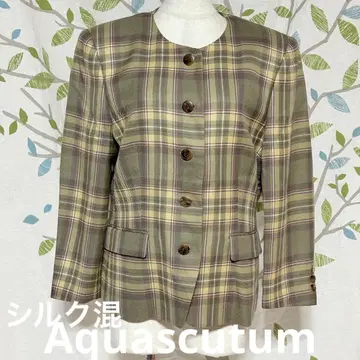 Aquascutum 그린 실크 혼방 노카라 자켓 빈티지