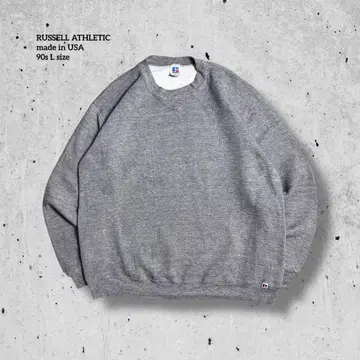 90s USA 러셀 애슬레틱 솔리드 무지 전면 V 멜란지 그레이 L