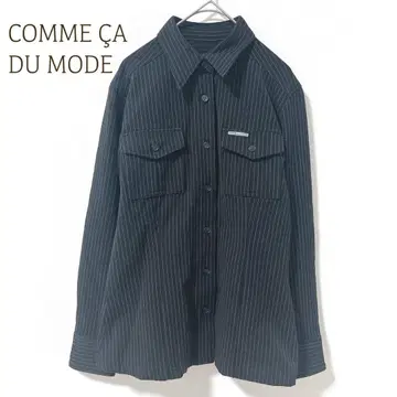 꼼사데모드 청바지 스트라이프 셔츠 긴팔 M 깔끔한 로고 일본제