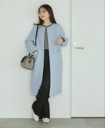 VIS 노카라 저리 멜톤 코트 색스 스카이블루