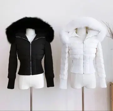 퍼 트리밍 숏 기장 다운 자켓 화이트