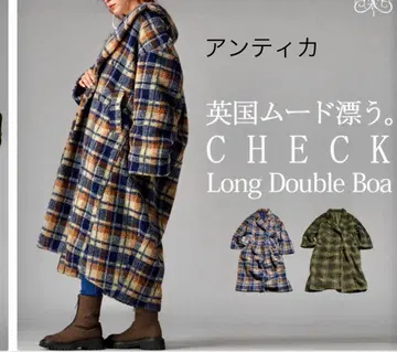 미사용 새상품 안티카 체크 무늬 롱 더블 보아 코트