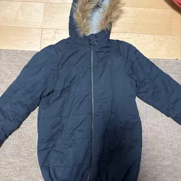 네이비 퍼 후드 다운 자켓