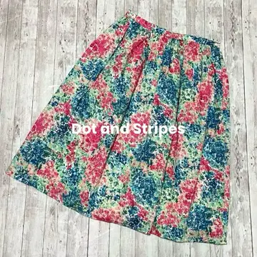 새상품급 Dot and Stripes 플레어 스커트 꽃무늬 일본제 레트로