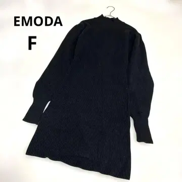 EMODA 하이넥 니트 원피스 블랙 무지 두꺼운 원단