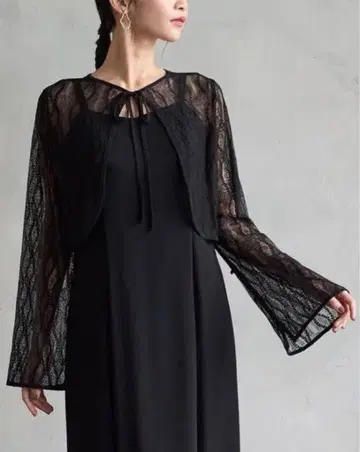 스트레치 레이스 롱 슬리브 2WAY 볼레로