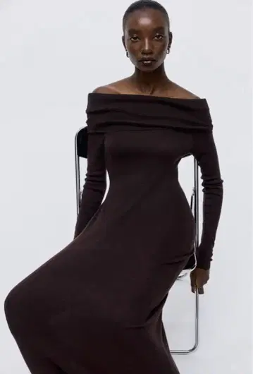 H&M 오프숄더 원피스 다크 브라운