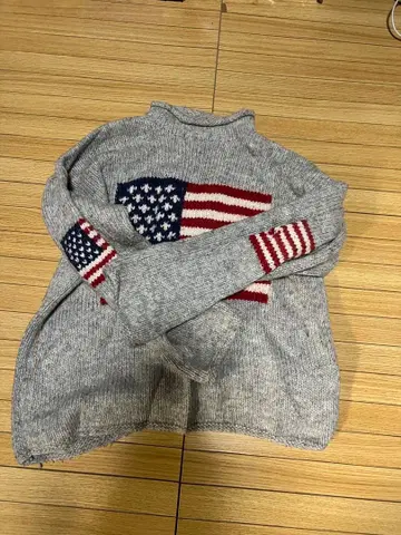 미국 국기 자수 그레이 스웨터