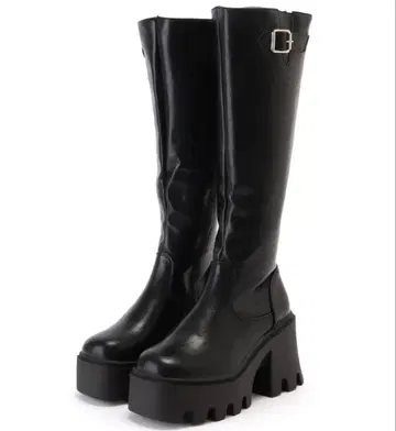 사이드 지퍼 통굽 롱 부츠