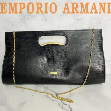 B819 [ 천연 가죽 ] EMPORIO ARMANI 블랙 가죽 파티 백
