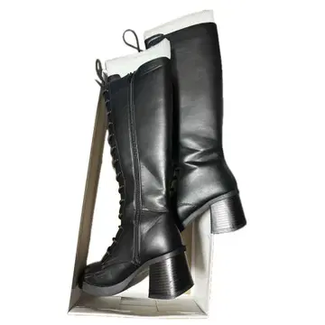 sesenta 레이스업 롱 부츠 블랙 통굽 코스프레