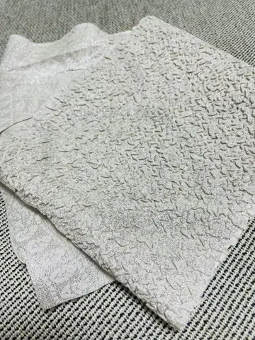 새상품급 오비 장식 천 성인식 후리소데 실버 화이트