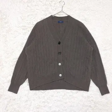 쉽스 울 캐시미어 V넥 가디건 리브 그레이