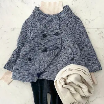 새상품급 언타이틀 울 혼방 니트 자켓 M 네이비 계열 8분 소매 트위드