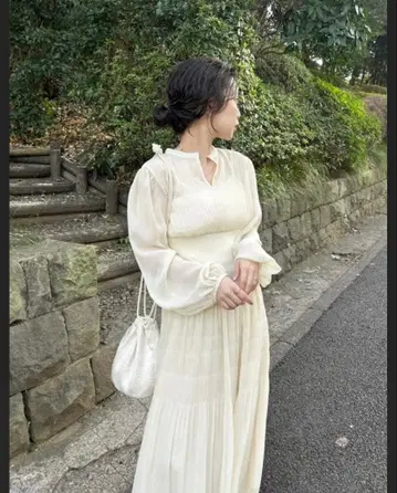 FRAY I.D 프레이 아이디 허리 리브 원피스 아이보리