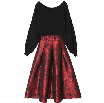 eimy istoire 자카드 스커트 콤비 니트 원피스