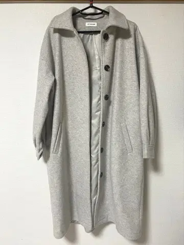 JUNOAH 롱 코트 소매 턱 아이보리 그레이 캐주얼 아우터