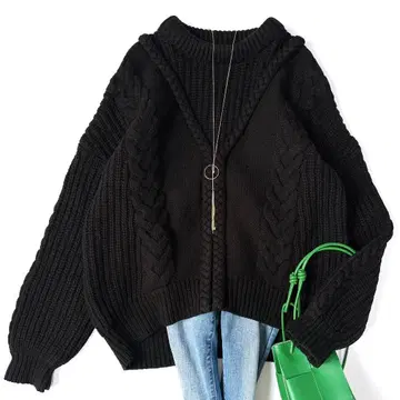 새상품급 클라네 3D 블레이드 크루넥 니트 블랙 1 케이블 볼륨