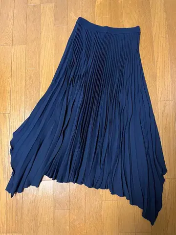 띠어리 롱 플리츠 스커트 네이비 폴리에스테르