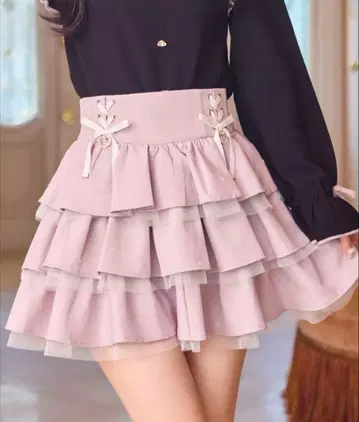 하트 플로키 캉캉 스커트 핑크