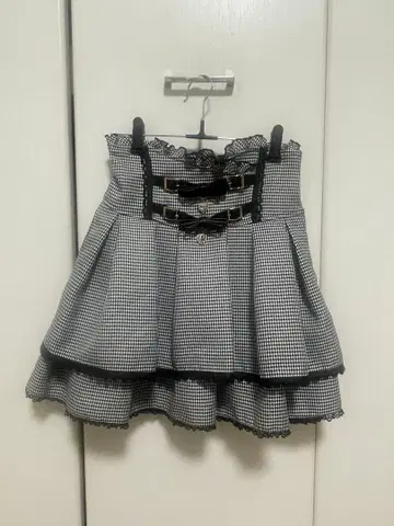 LIZLISA 2단 리본 벨트 치마바지 블랙 체크