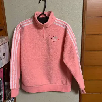 새상품급 adidas 오렌지 핑크 하프 지퍼 보아 플리스 트레이닝복 S