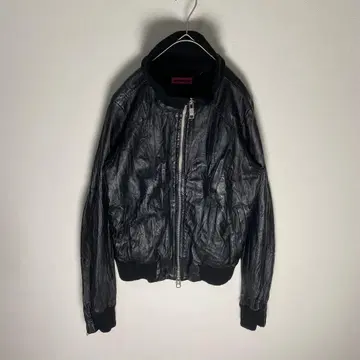 천연 가죽 A-2 스타일 봄버풍 쇼트 기장 라이더 자켓 더블 지퍼 L