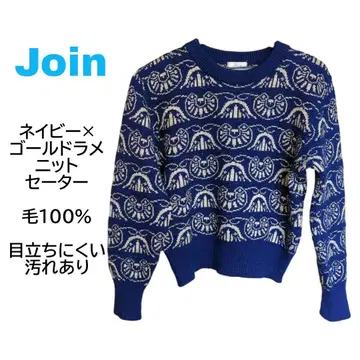 Join 조인 네이비 골드 라메 무늬 울 100% 니트 스웨터