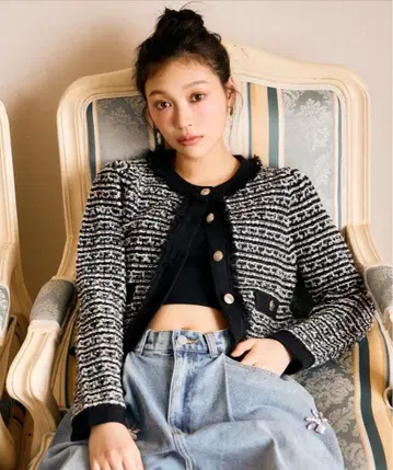 택 포함 미사용 새상품 앙데팡당 트위드 라이크 니트 가디건