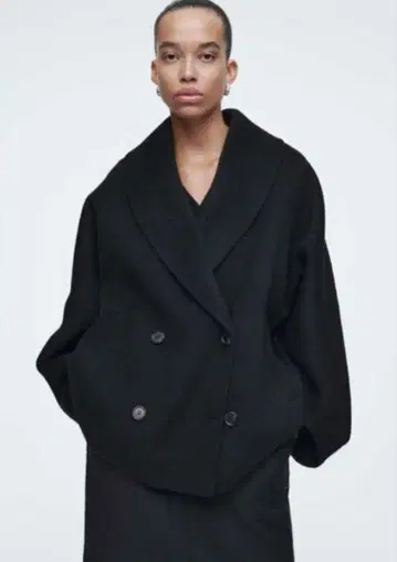 COS 더블 페이스 울 피 코트 블랙