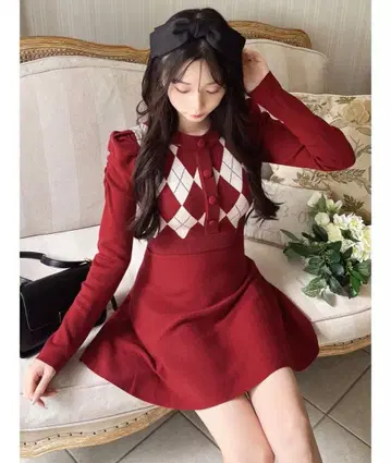 MIIA 아가일 무늬 원피스