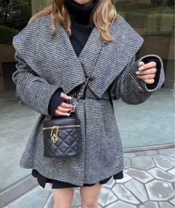 NICE CLAUP 빅 칼라 코트 하운드투스 체크 패턴