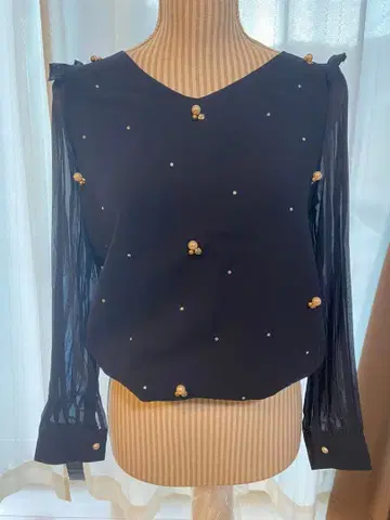 MIIA 네이비 쉬폰 블라우스 긴팔