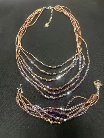 목걸이 팔찌 세트 크리스마스 기프트 반짝이는 비즈 퍼플