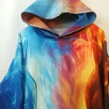 빨간색과 파랑 늑대 울프 3D 프린트 긴팔 후드티 M 사이즈 구제 의류